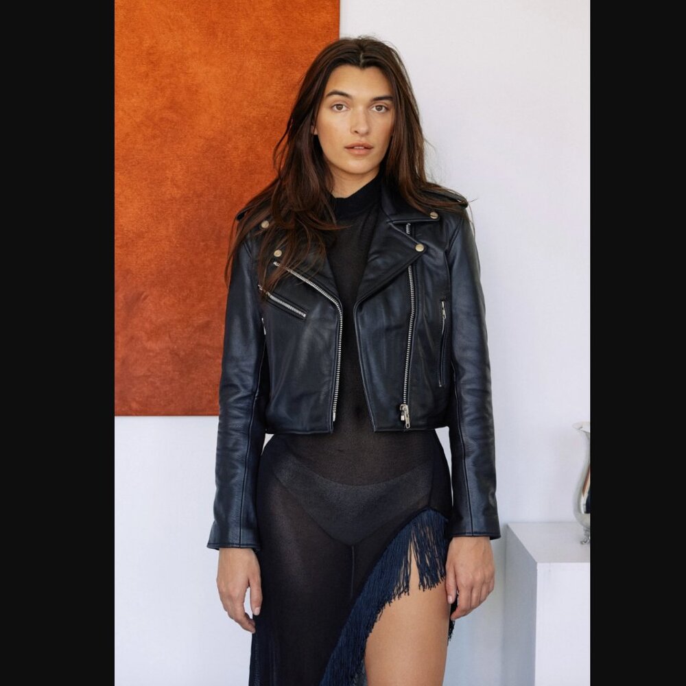 LIKE NEW Understated Leather Mercy Cropped Biker Jacket